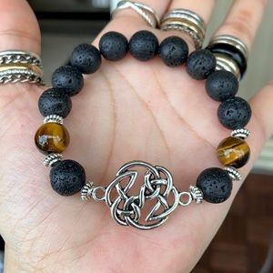 Celtic knot 10mm lava rock & tiger eye bracelet